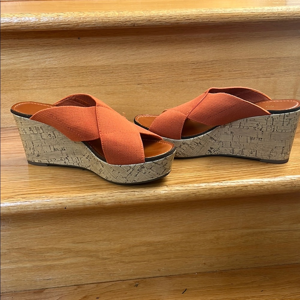 Orange Wedge Sandals with Crisscross Straps and Platform
